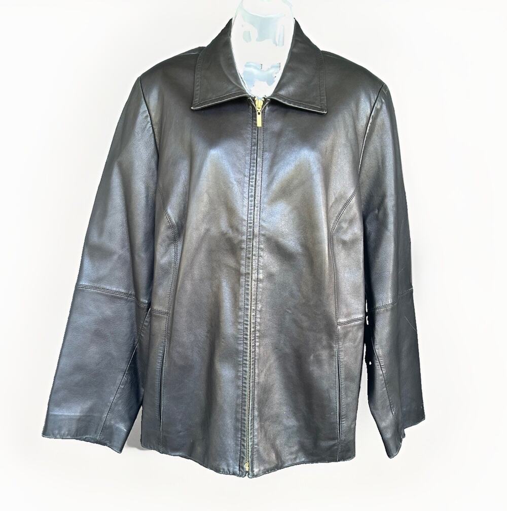 Venezia 90s Leather Jacket Womens Plus Size 18/20 Vtg Black Soft Boxy Minimalist